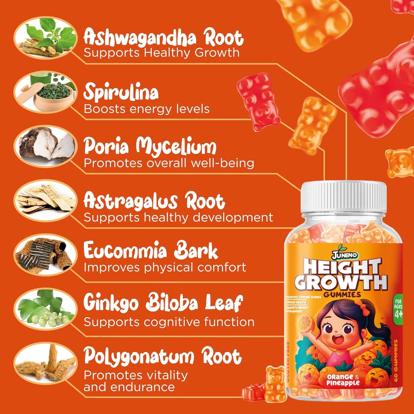 Juneno Height Growth Vitamins Supplement Gummies