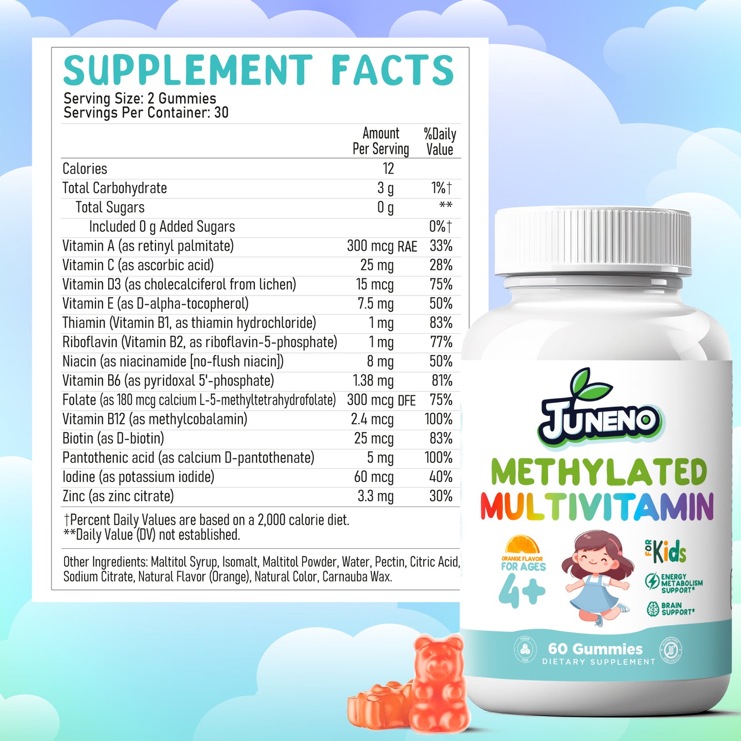 Juneno Methylated Multivitamin Gummies for Kids