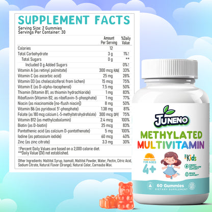 Juneno Methylated Multivitamin Gummies for Kids