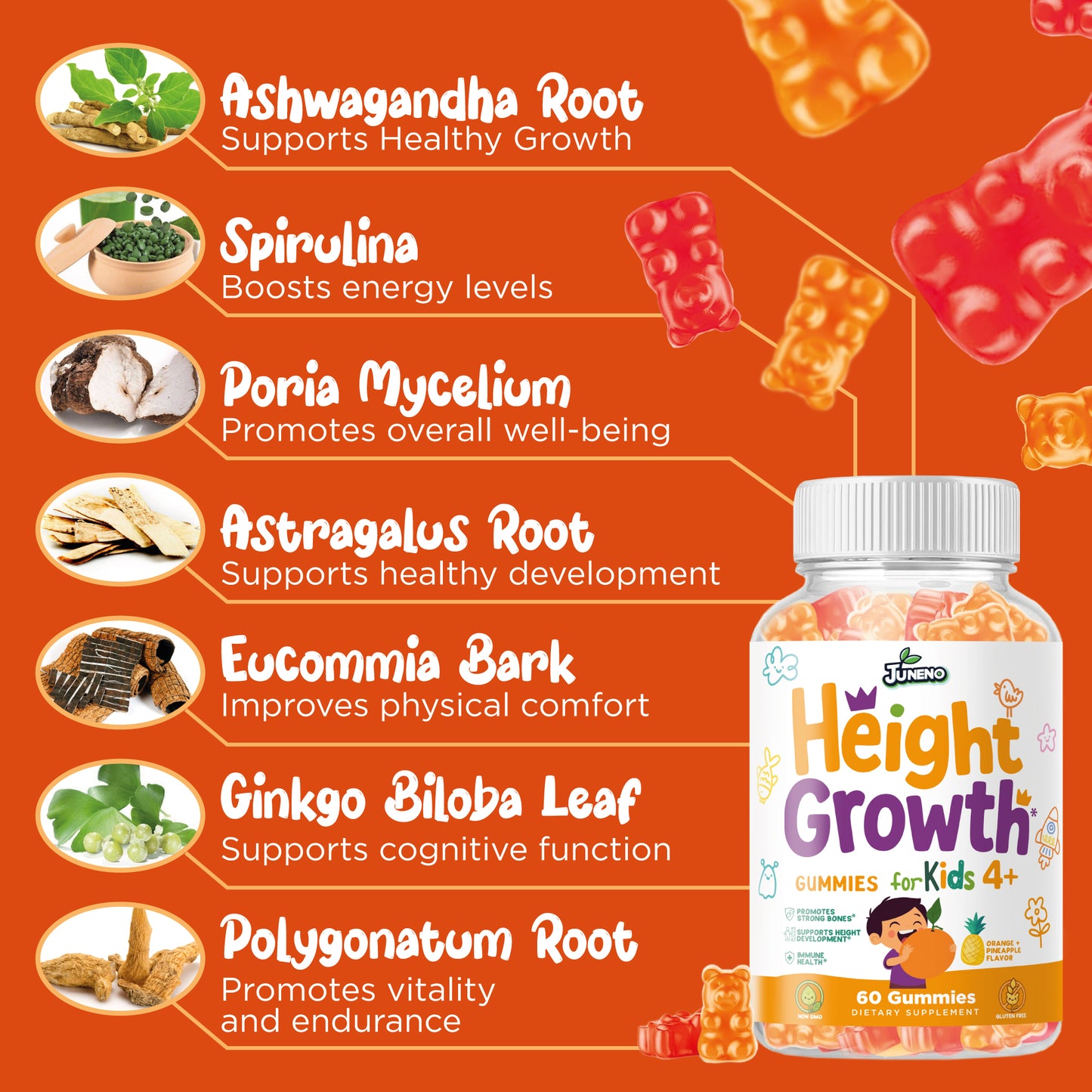Juneno Height Growth Vitamins Supplement Gummies